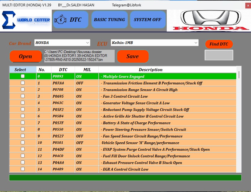HONDA MULTI EDITOR V1.39 - OBDbytes for Car Chip Tuning