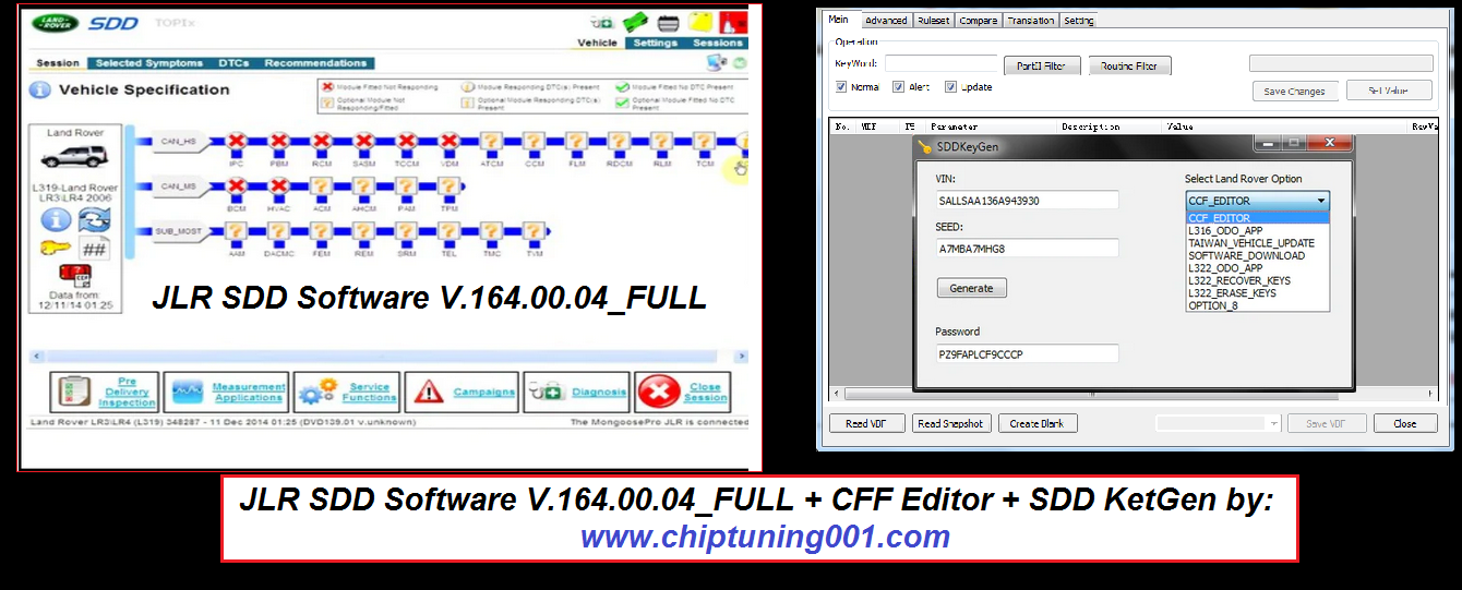 JLR SDD Software V 164.00.002 Vollständig + SDD Seed Key Calc + CFF_Editor