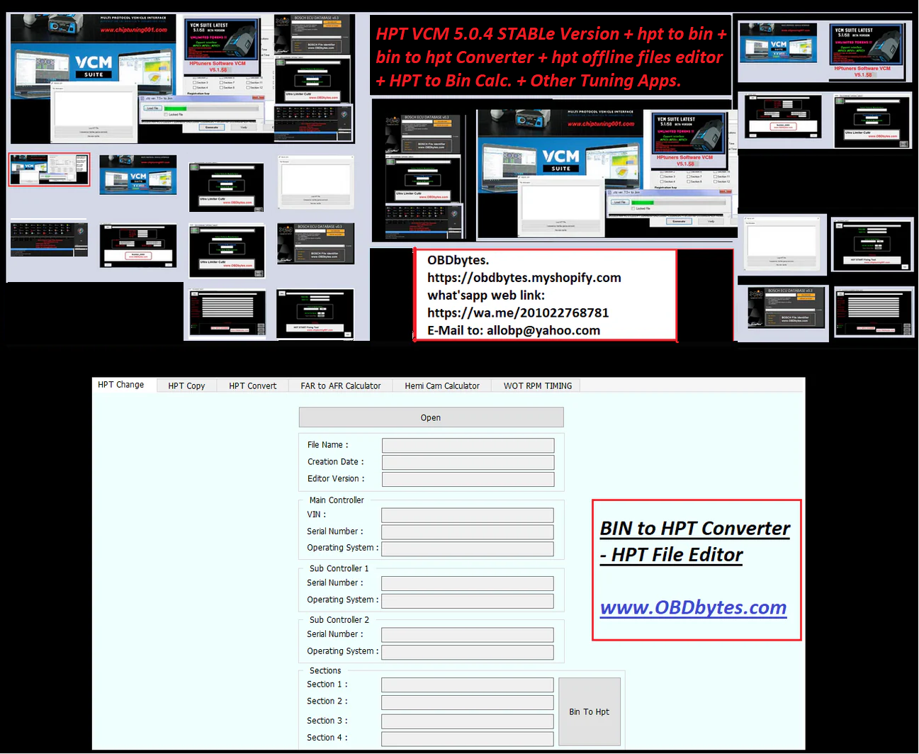 HPtuners (5.0.4)+BIN to HPT Converter and hpt Files Editor+Other Tuning Apps